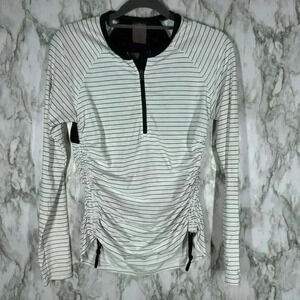 Calia Carrie Underwood White & Black Pinstriped Ruched Pull Over Top Size Small